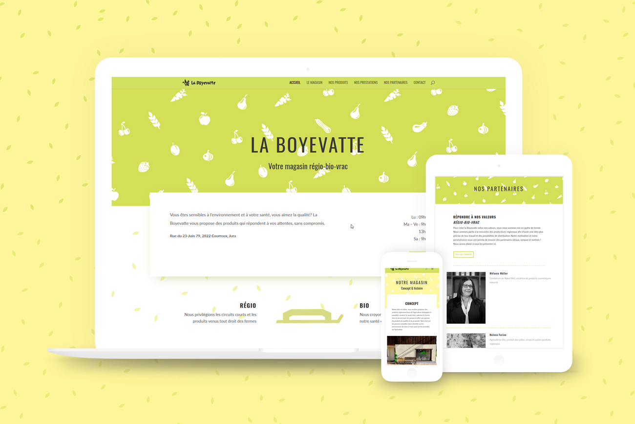 Différentes pages du site internet de La Boyevatte