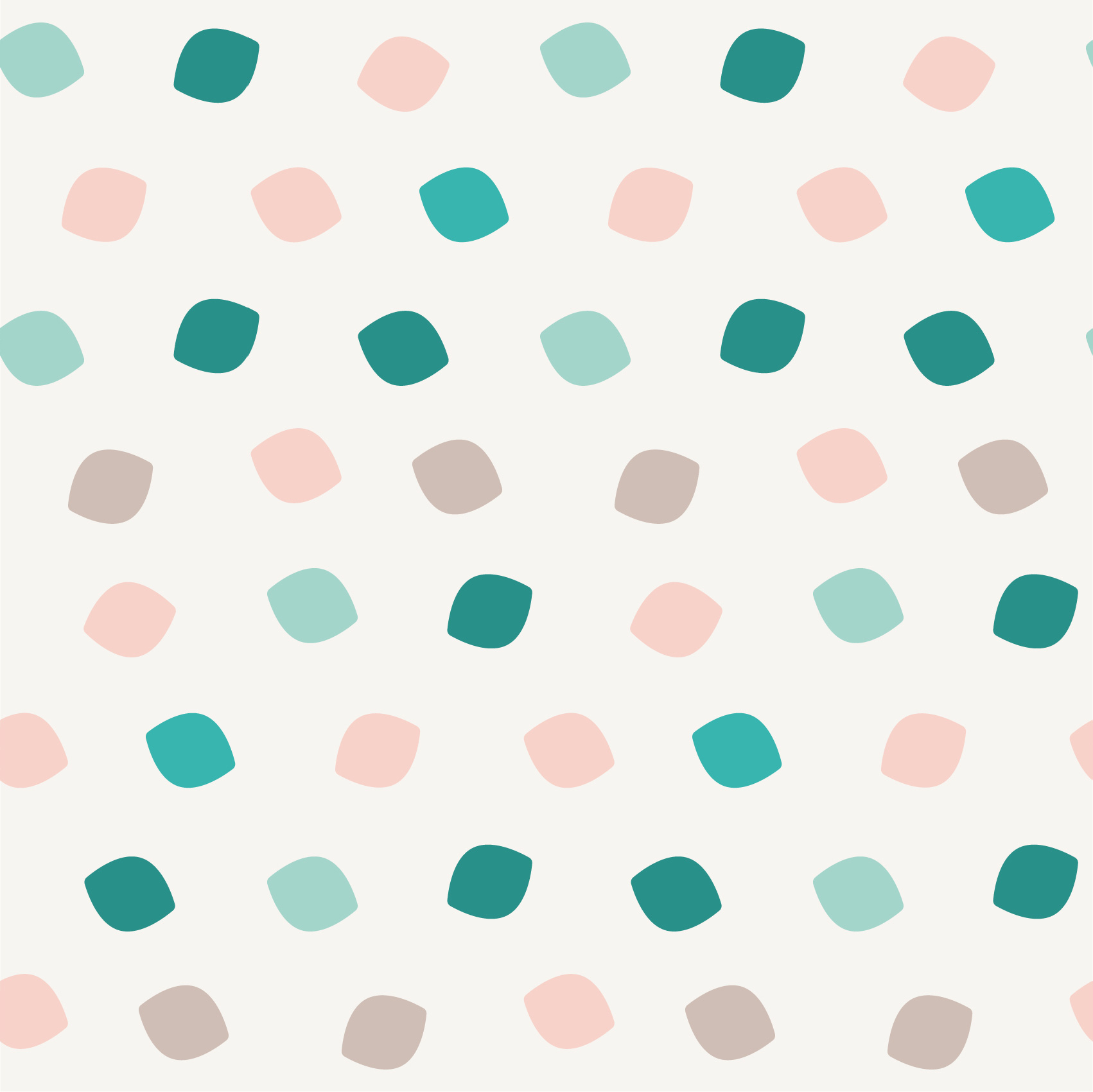 Motif de graines géométriques de couleurs rose, bleu clair, taupe et turquoise, sur fond beige